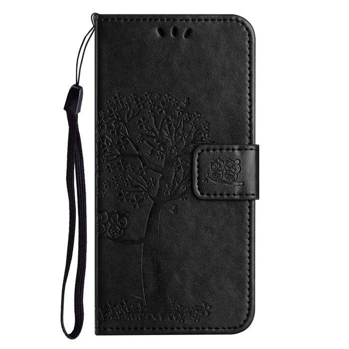 Phone Leather Case for iPhone 15 , Stand Wallet Owl Tree Imprinted Full Protection Phone Cover - Black - 4
