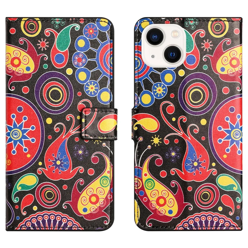 For iPhone 15 Pattern Printing Flip Case PU Leather Stand Wallet Phone Cover - Jelly Fish - 1