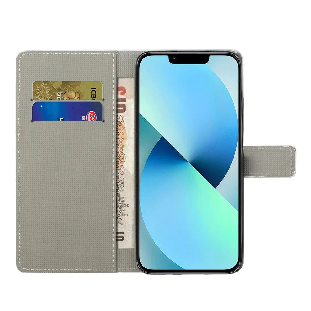For iPhone 15 Pattern Printing Flip Case PU Leather Stand Wallet Phone Cover - Jelly Fish - 3