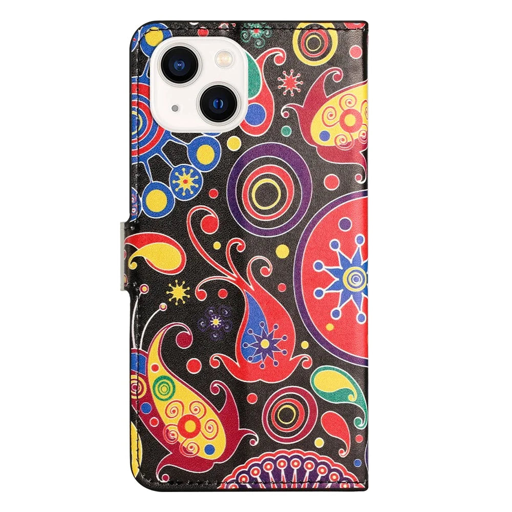 For iPhone 15 Pattern Printing Flip Case PU Leather Stand Wallet Phone Cover - Jelly Fish - 5