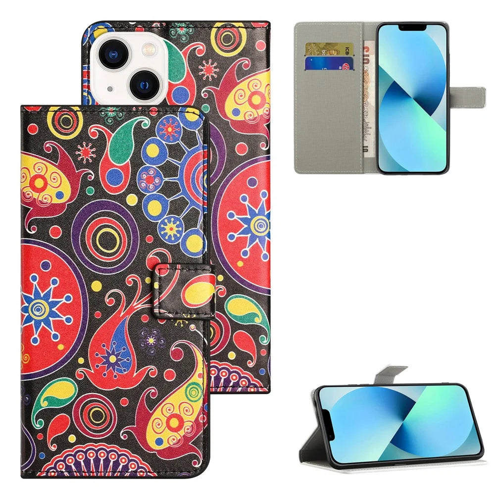 For iPhone 15 Pattern Printing Flip Case PU Leather Stand Wallet Phone Cover - Jelly Fish - 6