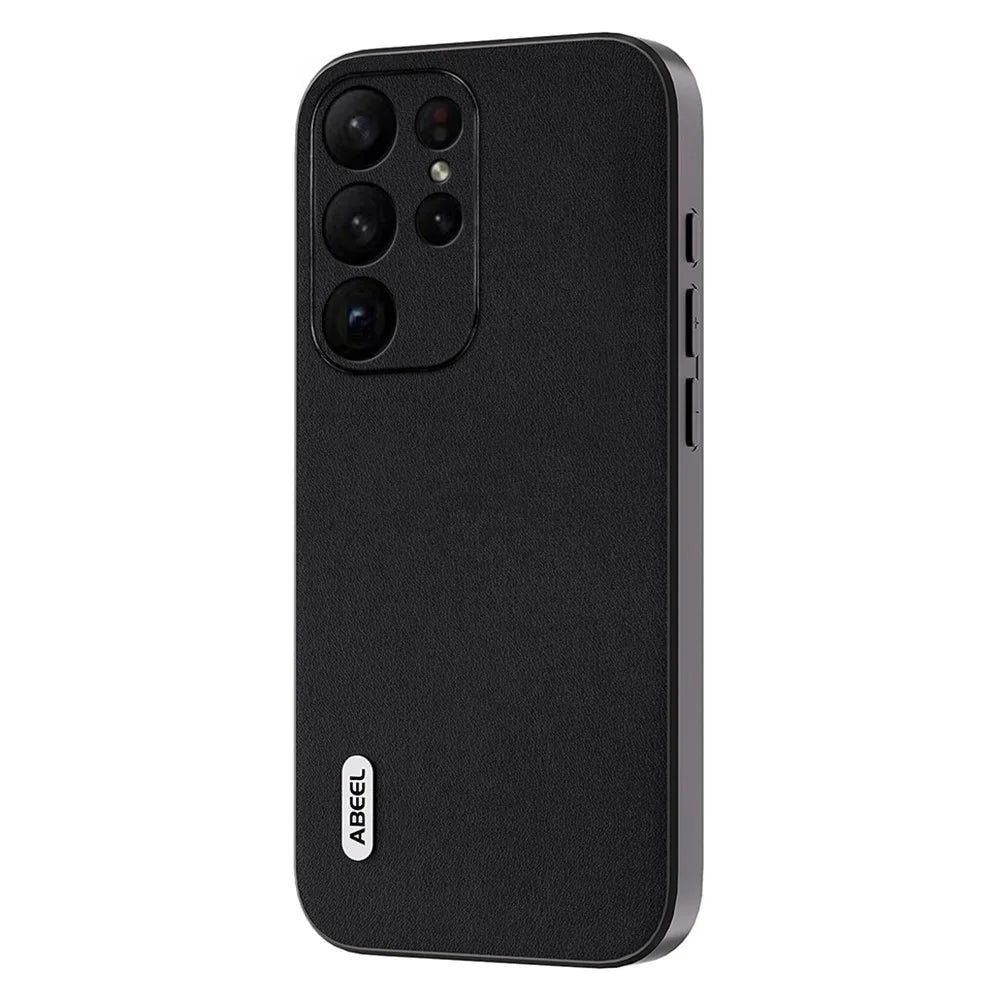 ABEEL Anti-Scratch Phone Shell for Samsung Galaxy S23 Ultra Case Nappa Texture Genuine Cow Leather+PC+TPU Cover - Black - 1