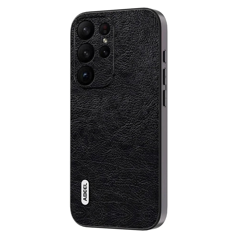 ABEEL For Samsung Galaxy S23 Ultra Phone Case Litchi Texture Retro PU Leather Coated TPU+PC Cover - Black - 1