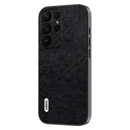ABEEL For Samsung Galaxy S23 Ultra Phone Case Litchi Texture Retro PU Leather Coated TPU+PC Cover - Black - 1