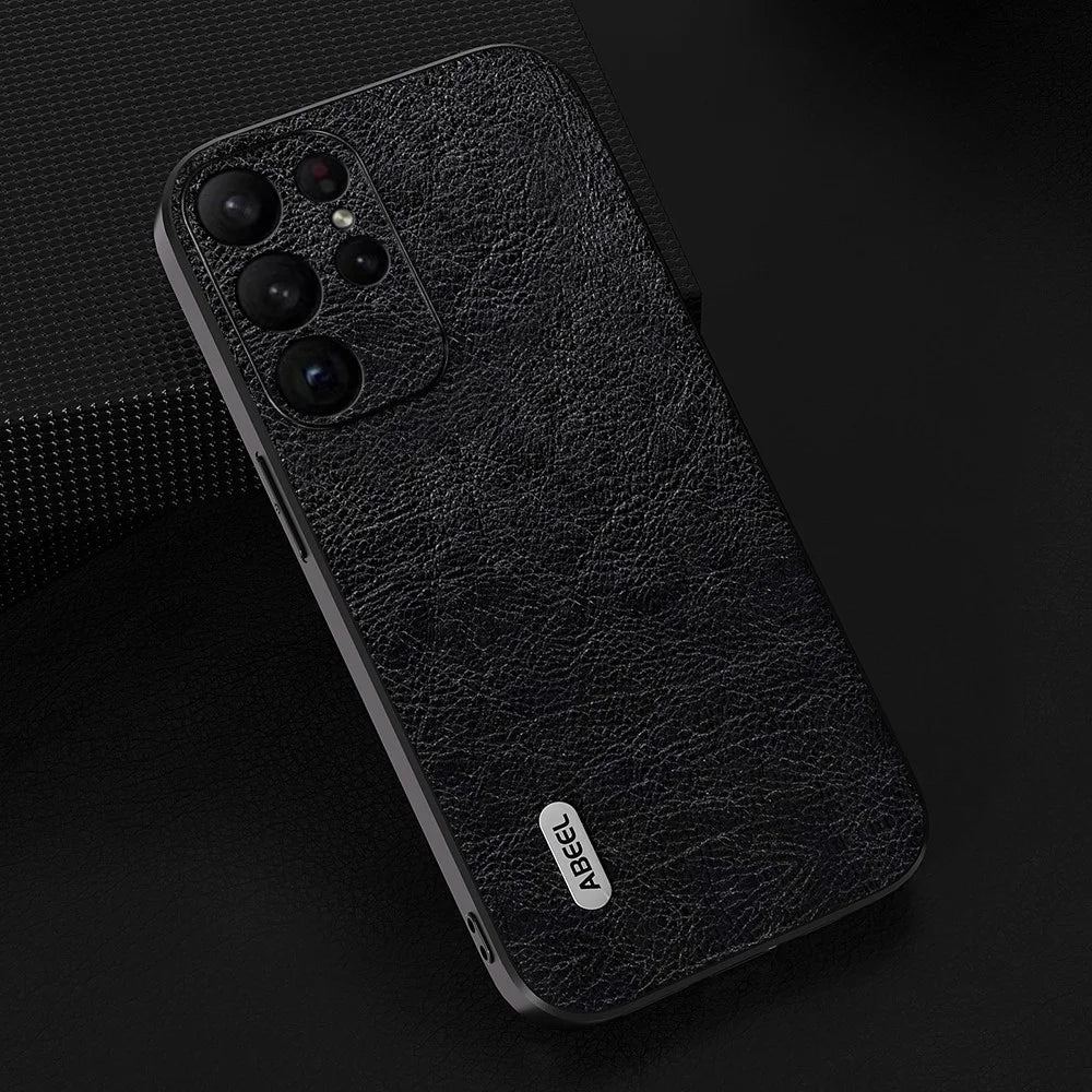 ABEEL For Samsung Galaxy S23 Ultra Phone Case Litchi Texture Retro PU Leather Coated TPU+PC Cover - Black - 2