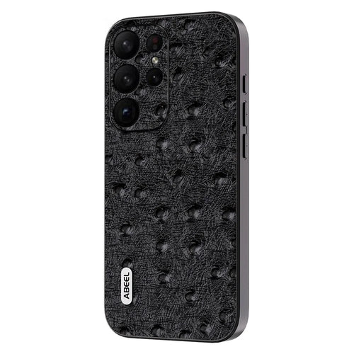 ABEEL Ostrich Texture Phone Case for Samsung Galaxy S23 Ultra Genuine Cow Leather+PC+TPU Phone Cover - Black - 1