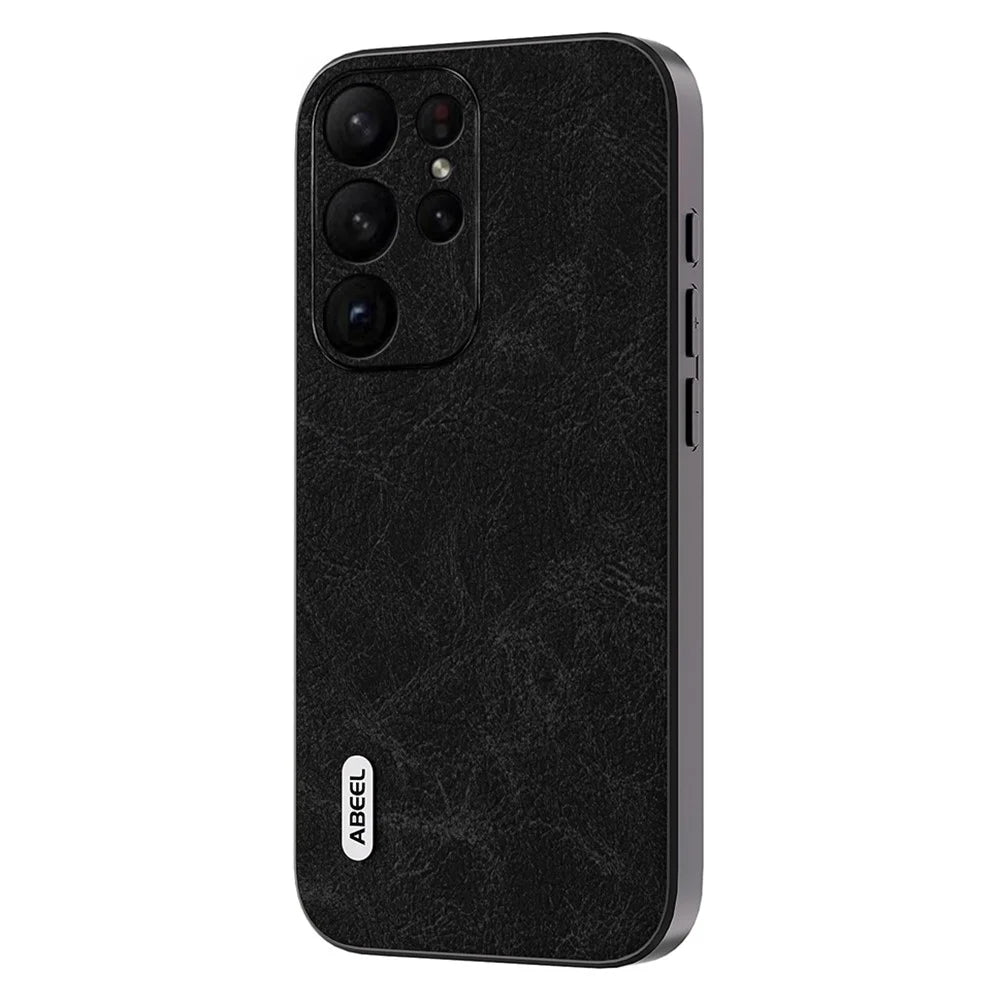 ABEEL Shockproof Cover for Samsung Galaxy S23 Ultra PU Leather+PC+TPU Litchi Texture Phone Case - Black - 1