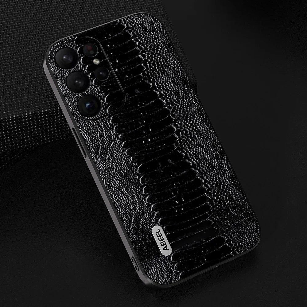 ABEEL For Samsung Galaxy S23 Ultra Anti-Drop Crocodile Texture PC+TPU Phone Case Genuine Cow Leather Cover - Black - 2