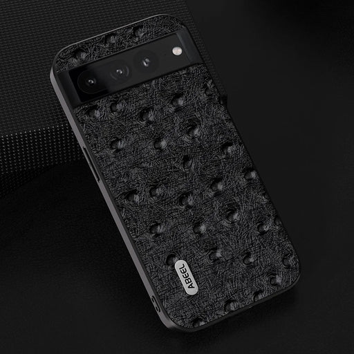 ABEEL Phone Case for Google Pixel 8 Pro Shockproof Case Ostrich Texture Genuine Cow Leather+PC+TPU Cover - Black - 2