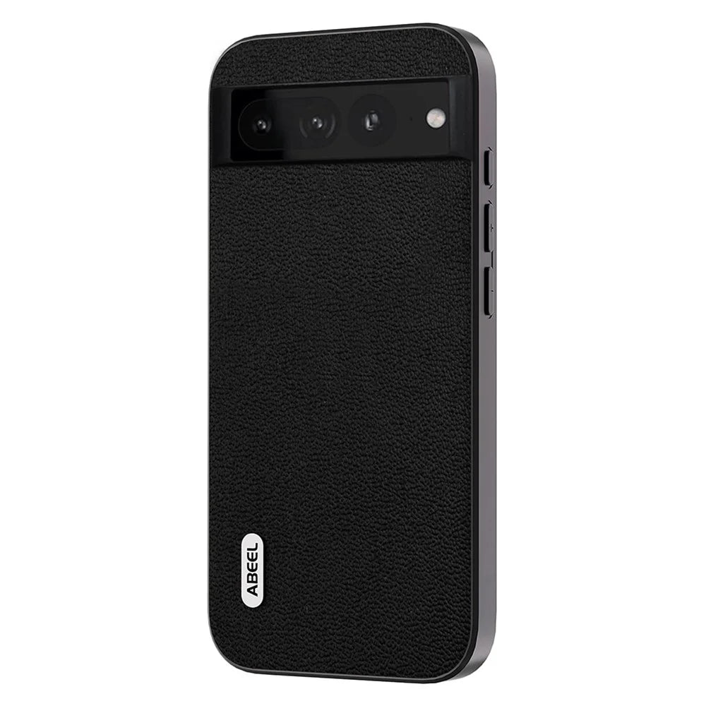 ABEEL For Google Pixel 8 Pro Protective Slim Case Litchi Texture Genuine Cow Leather+PC+TPU Phone Cover - Black - 1