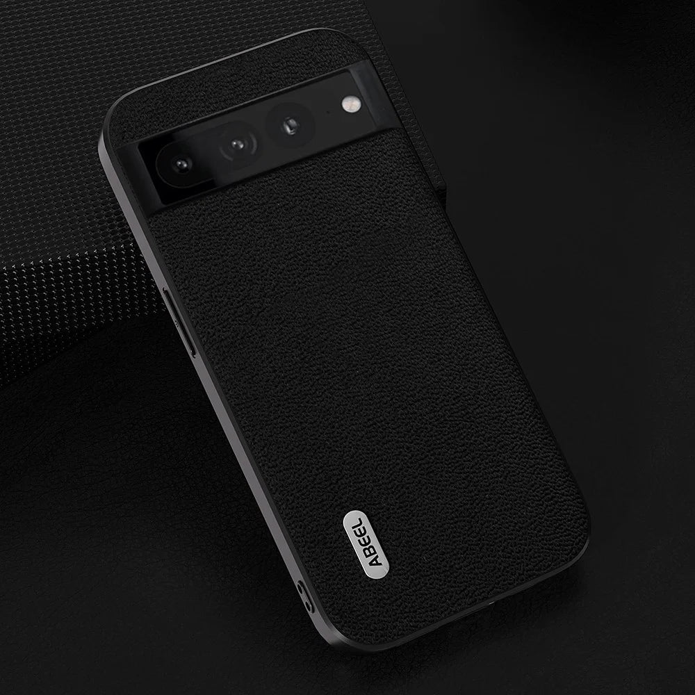 ABEEL For Google Pixel 8 Pro Protective Slim Case Litchi Texture Genuine Cow Leather+PC+TPU Phone Cover - Black - 2