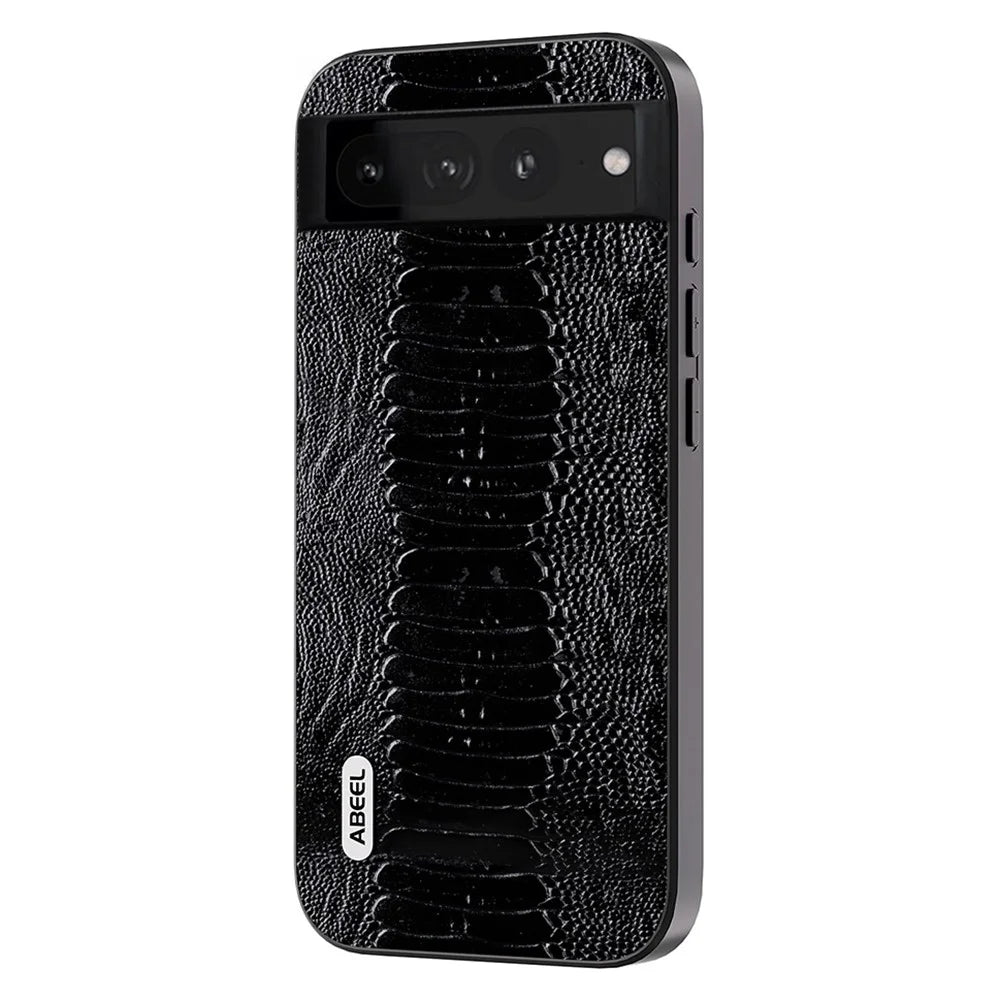 ABEEL For Google Pixel 8 Pro Anti-Drop Phone Case Crocodile Texture Genuine Cow Leather+PC+TPU Phone Cover - Black - 1