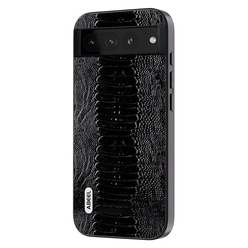 ABEEL For Google Pixel 8 Pro Anti-Drop Phone Case Crocodile Texture Genuine Cow Leather+PC+TPU Phone Cover - Black - 1