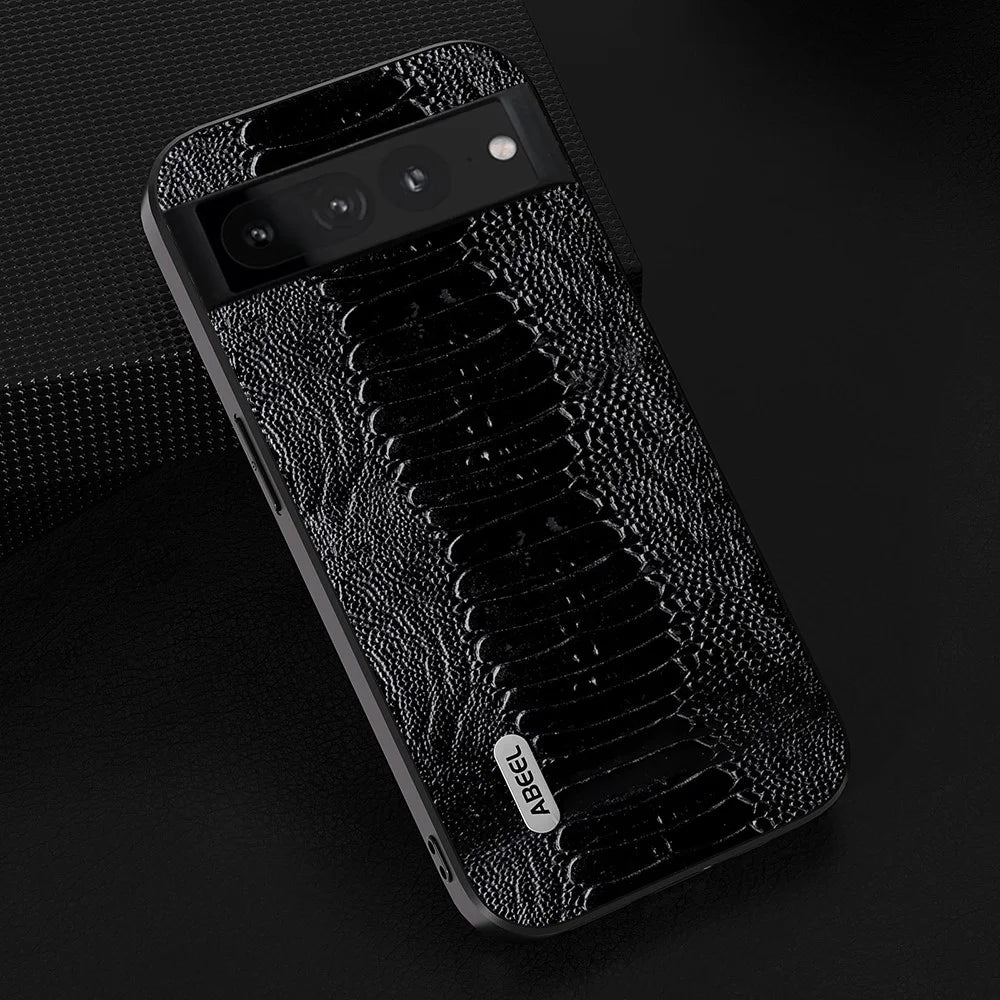 ABEEL For Google Pixel 8 Pro Anti-Drop Phone Case Crocodile Texture Genuine Cow Leather+PC+TPU Phone Cover - Black - 2