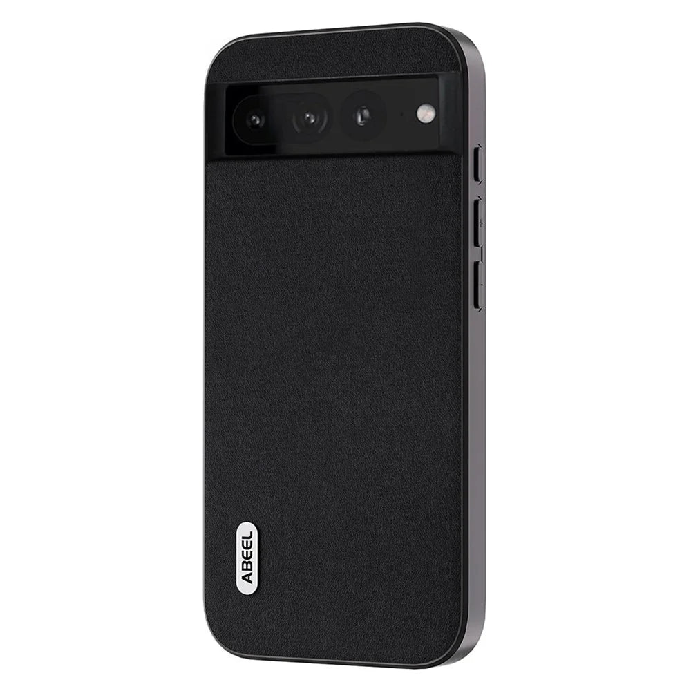 ABEEL Shockproof Case for Google Pixel 8 Pro Nappa Texture Phone Shell Genuine Cow Leather+PC+TPU Cover - Black - 1