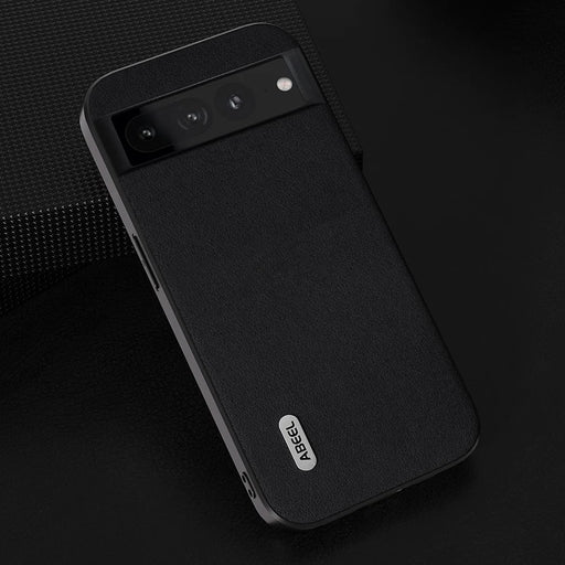 ABEEL Shockproof Case for Google Pixel 8 Pro Nappa Texture Phone Shell Genuine Cow Leather+PC+TPU Cover - Black - 2