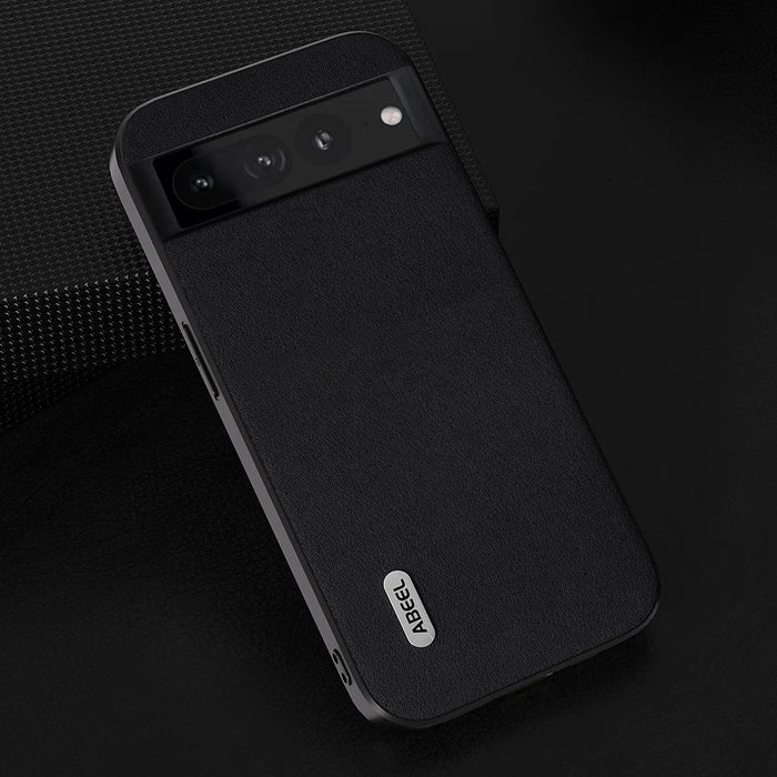 ABEEL Shockproof Case for Google Pixel 8 Pro Nappa Texture Phone Shell Genuine Cow Leather+PC+TPU Cover - Black - 2