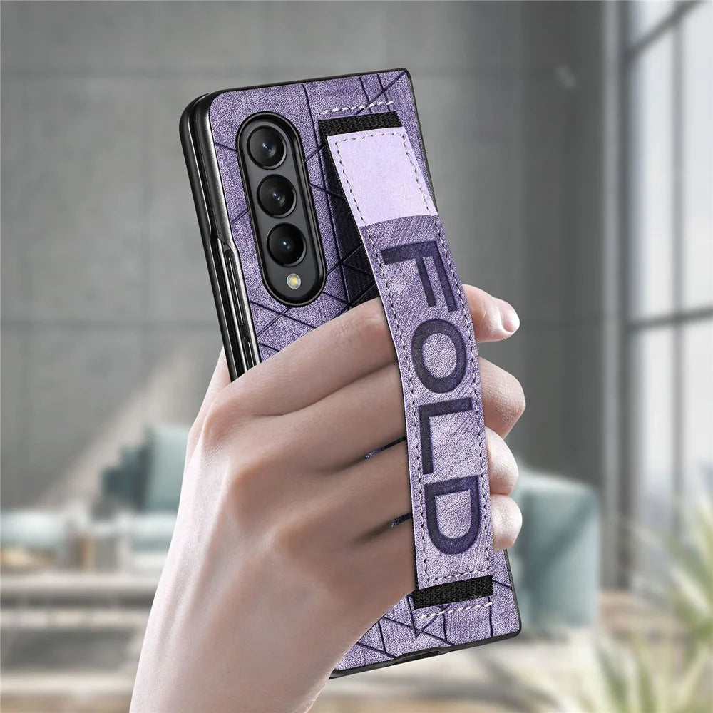 Telescopic Wristband Phone Cover for Samsung Galaxy Z Fold5 5G , PU Leather+PC Phone Case with Pen Slot - Blue - 3
