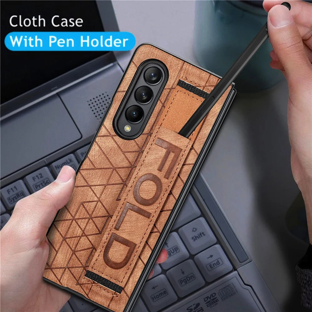 Telescopic Wristband Phone Cover for Samsung Galaxy Z Fold5 5G , PU Leather+PC Phone Case with Pen Slot - Blue - 4