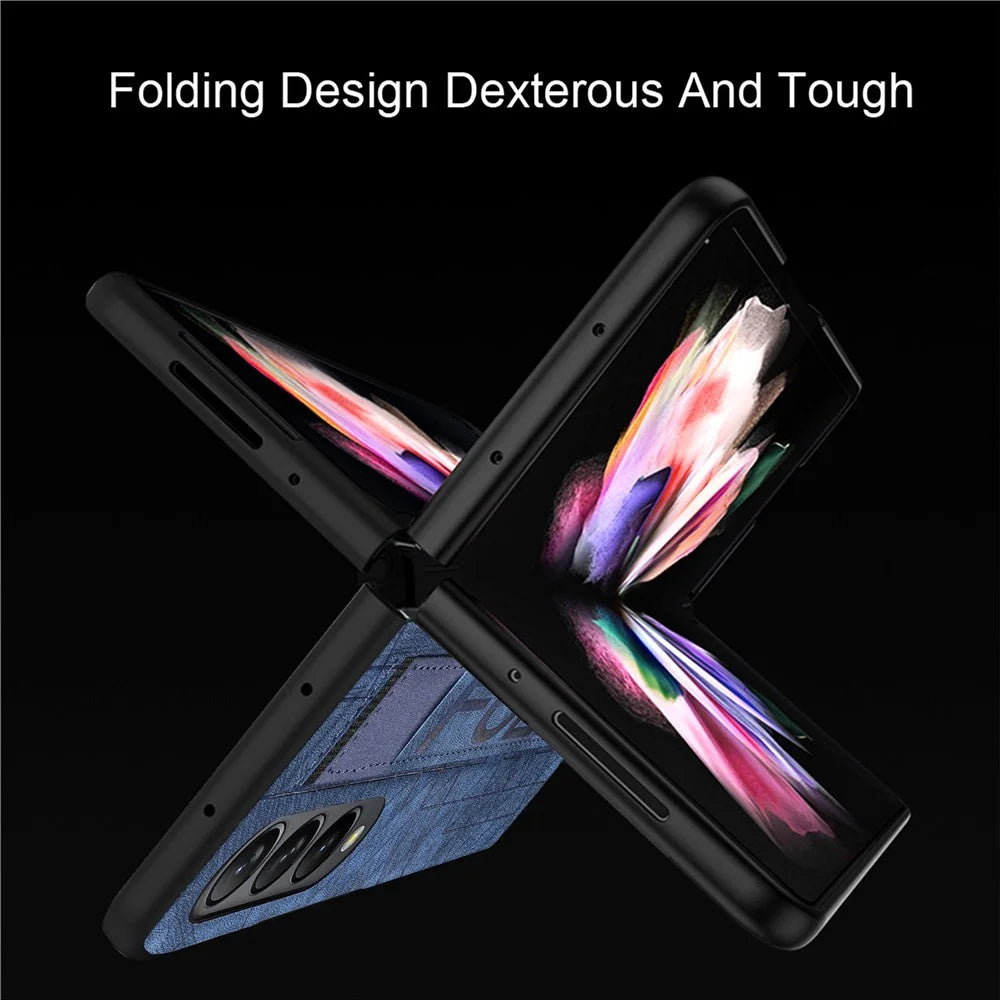 Telescopic Wristband Phone Cover for Samsung Galaxy Z Fold5 5G , PU Leather+PC Phone Case with Pen Slot - Blue - 6