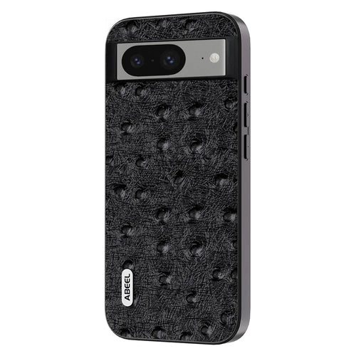 ABEEL For Google Pixel 8 Ostrich Texture Phone Case Genuine Cow Leather+PC+TPU Back Cover - Black - 1