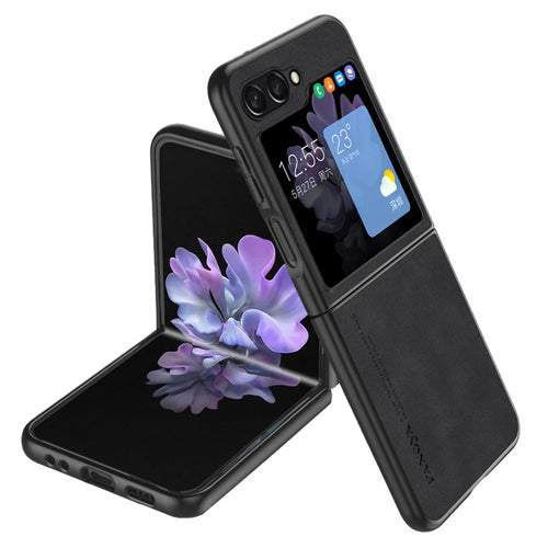 For Samsung Galaxy Z Flip5 5G Skin-Touch Feeling Cell Phone Case Anti-Scratch PU Leather+PC Phone Cover - Black - 1