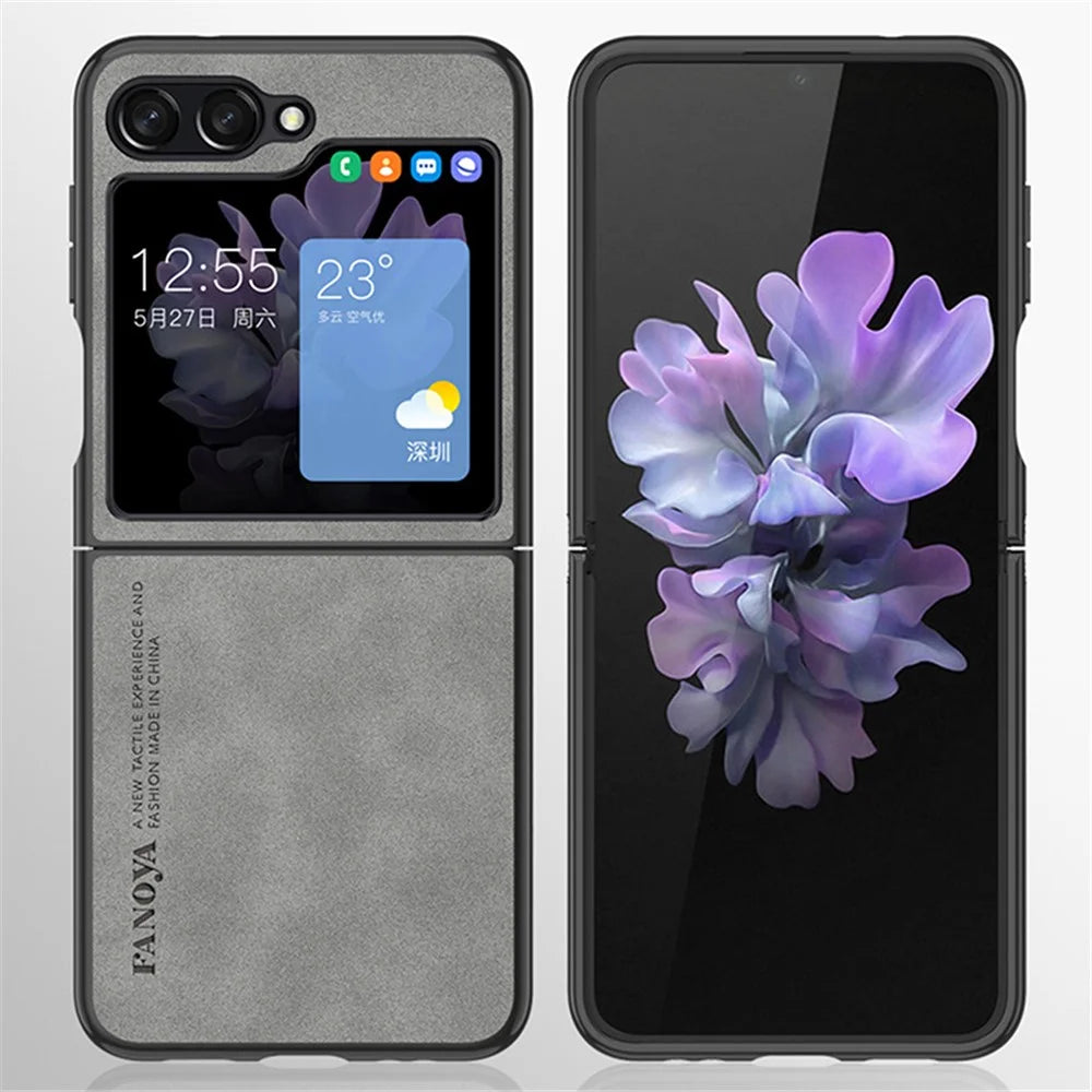 For Samsung Galaxy Z Flip5 5G Skin-Touch Feeling Cell Phone Case Anti-Scratch PU Leather+PC Phone Cover - Black - 2
