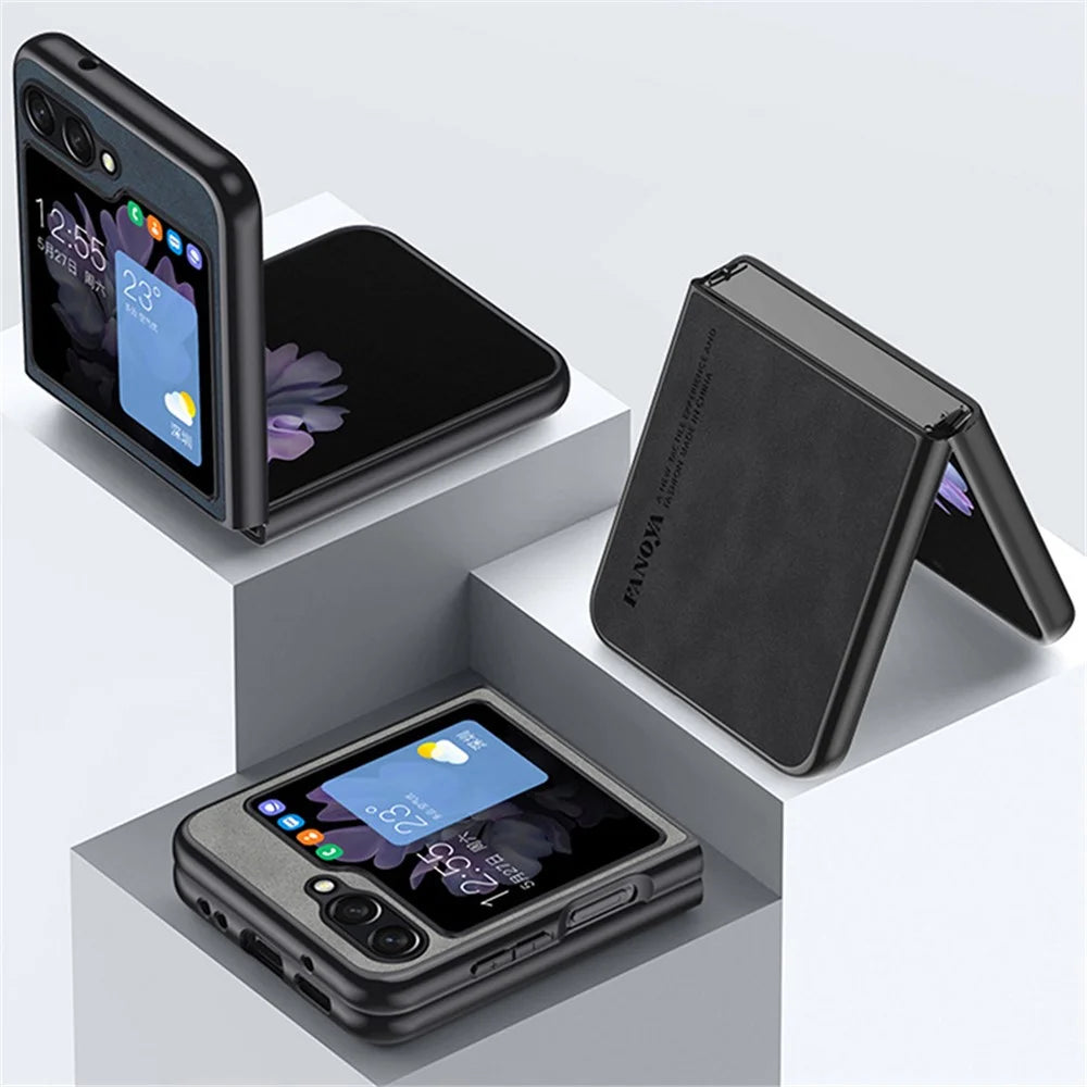 For Samsung Galaxy Z Flip5 5G Skin-Touch Feeling Cell Phone Case Anti-Scratch PU Leather+PC Phone Cover - Black - 3
