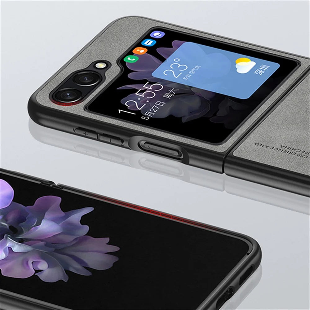 For Samsung Galaxy Z Flip5 5G Skin-Touch Feeling Cell Phone Case Anti-Scratch PU Leather+PC Phone Cover - Black - 5