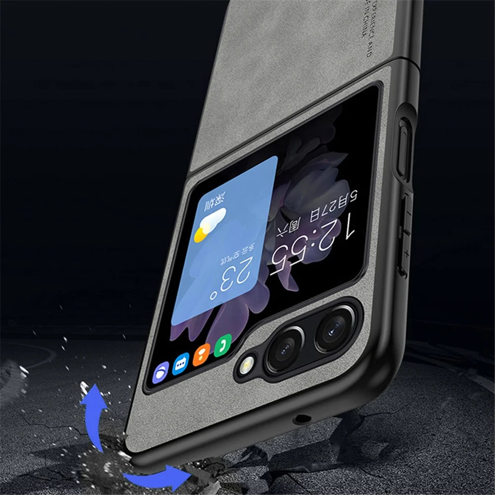 For Samsung Galaxy Z Flip5 5G Skin-Touch Feeling Cell Phone Case Anti-Scratch PU Leather+PC Phone Cover - Black - 6
