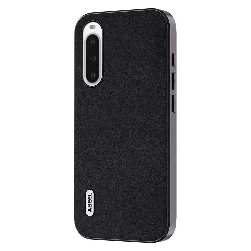 ABEEL For Sony Xperia 10 V Nappa Texture Genuine Cow Leather Coated Phone Case PC+TPU Back Cover - Black - 1