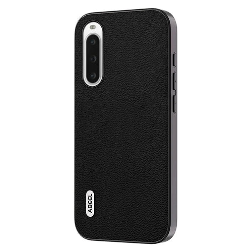 ABEEL For Sony Xperia 10 V Genuine Cow Leather Coated PC+TPU Cover Litchi Texture Phone Case - Black - 1