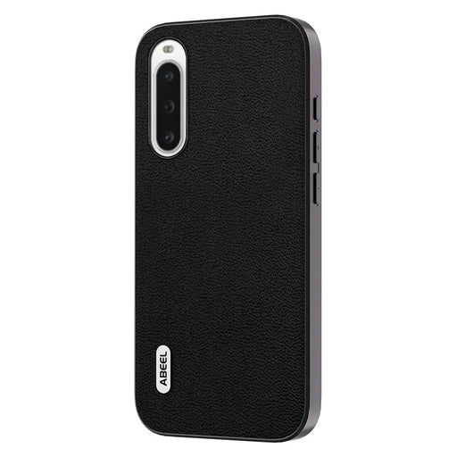 ABEEL For Sony Xperia 10 V Genuine Cow Leather Coated PC+TPU Cover Litchi Texture Phone Case - Black - 1