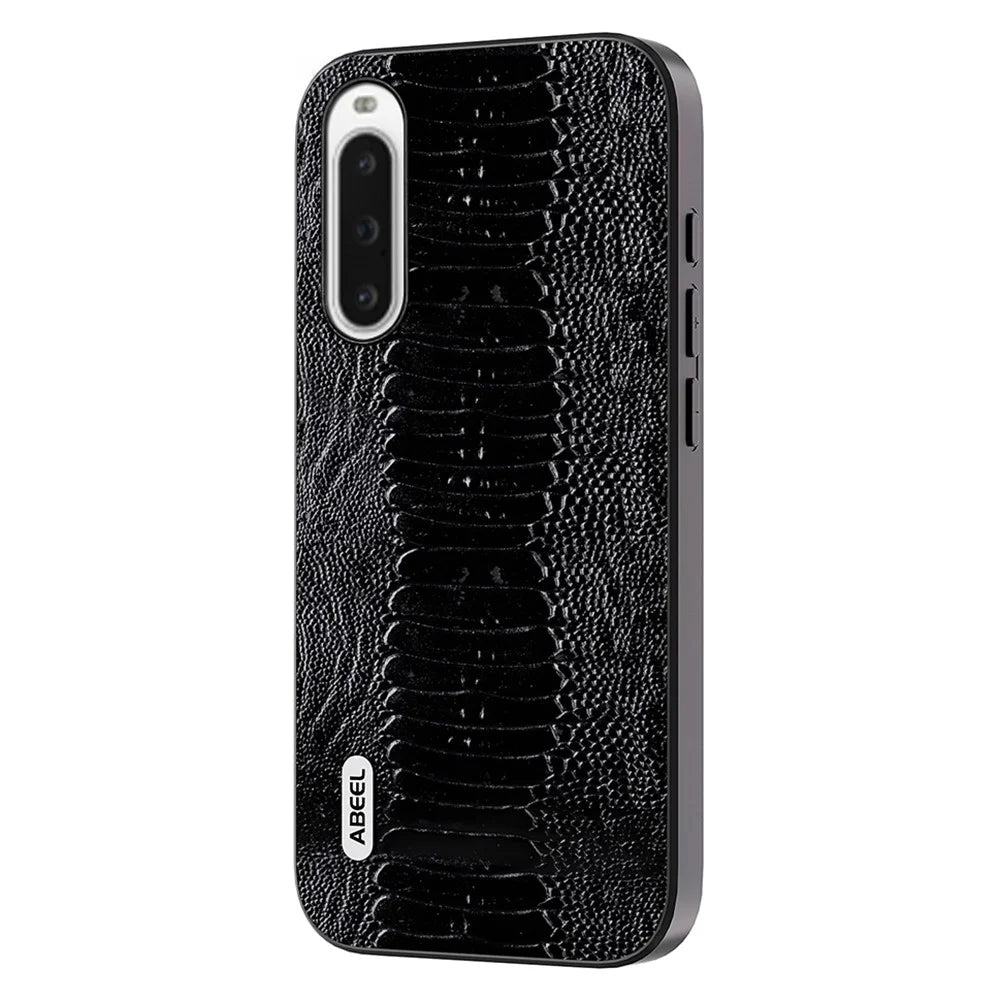 ABEEL For Sony Xperia 10 V Genuine Cow Leather Coated Crocodile Texture Cover PC+TPU Phone Case - Black - 1