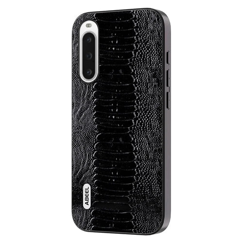 ABEEL For Sony Xperia 10 V Genuine Cow Leather Coated Crocodile Texture Cover PC+TPU Phone Case - Black - 1