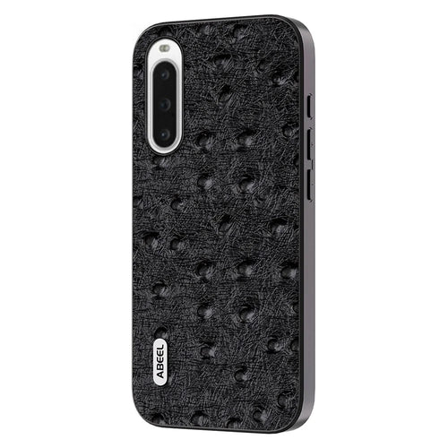 ABEEL Ostrich Texture Phone Case for Sony Xperia 10 V Genuine Cow Leather+PC+TPU Anti-fall Cover - Black - 1