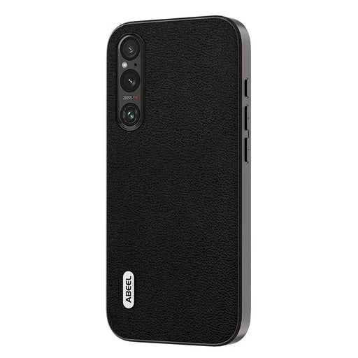 ABEEL For Sony Xperia 1 V PC+TPU Genuine Cow Leather Coated Cover Litchi Texture Phone Case - Black - 1