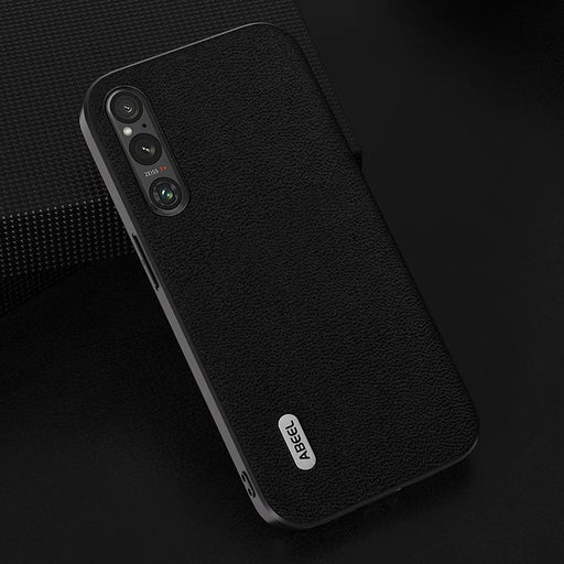 ABEEL For Sony Xperia 1 V PC+TPU Genuine Cow Leather Coated Cover Litchi Texture Phone Case - Black - 2