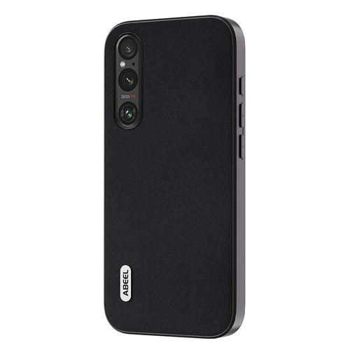 ABEEL For Sony Xperia 1 V Nappa Texture Genuine Cow Leather Coated Case PC+TPU Phone Cover - Black - 1
