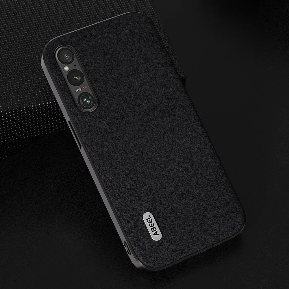 ABEEL For Sony Xperia 1 V Nappa Texture Genuine Cow Leather Coated Case PC+TPU Phone Cover - Black - 2
