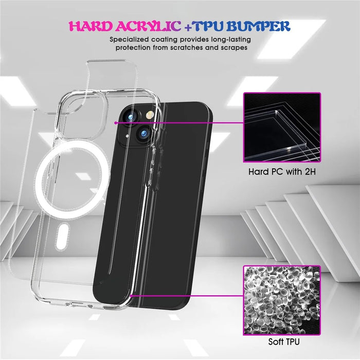 For iPhone 15 Clear Phone Cover Compatible with MagSafe Fall Protection TPU+PC Case - 4