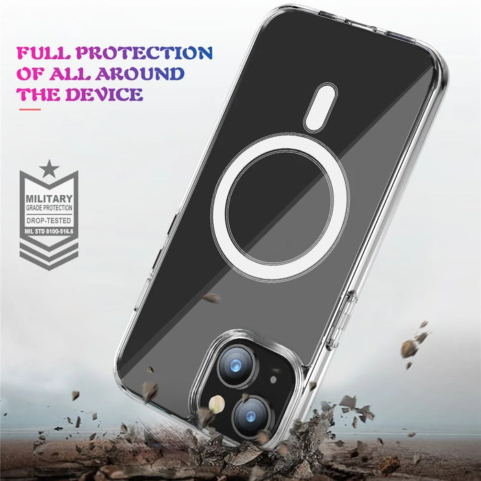For iPhone 15 Clear Phone Cover Compatible with MagSafe Fall Protection TPU+PC Case - 5