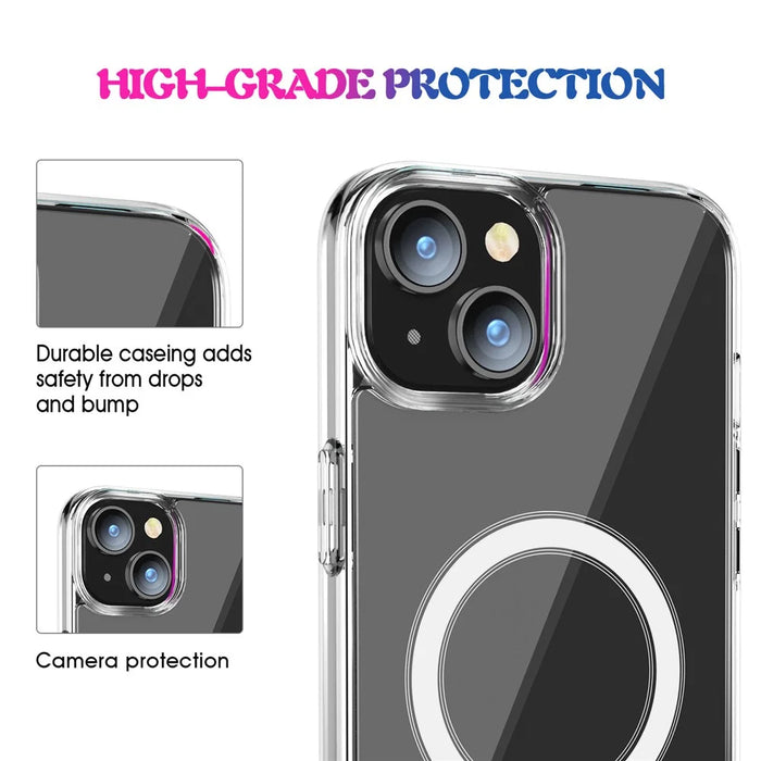 For iPhone 15 Clear Phone Cover Compatible with MagSafe Fall Protection TPU+PC Case - 6