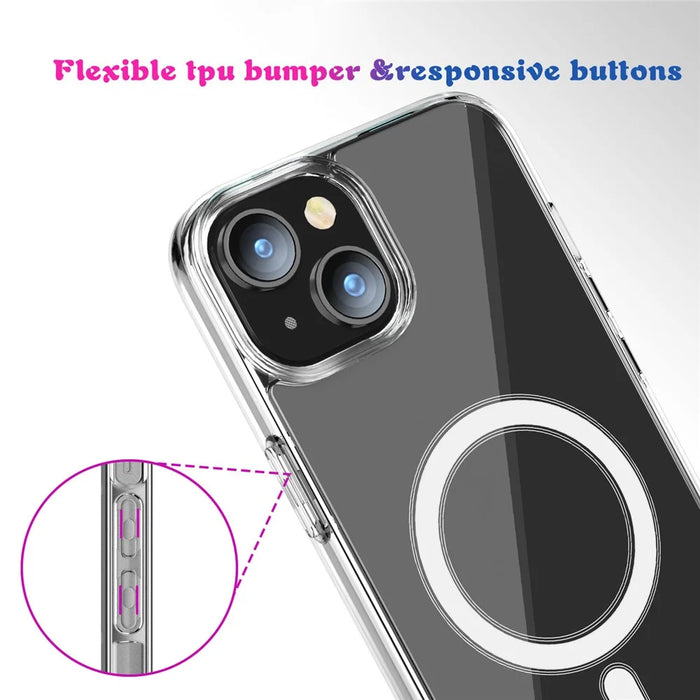 For iPhone 15 Clear Phone Cover Compatible with MagSafe Fall Protection TPU+PC Case - 7