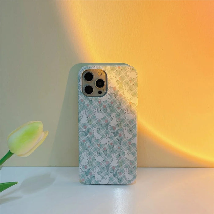 Hard PC Phone Cover for iPhone 12 Pro 6.1 inch Pattern Printing Anti-Drop Glossy Phone Case - Tulip and Rabbit - 3