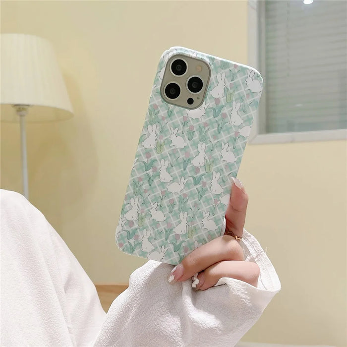 Hard PC Phone Cover for iPhone 12 Pro 6.1 inch Pattern Printing Anti-Drop Glossy Phone Case - Tulip and Rabbit - 4