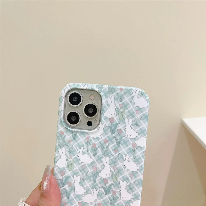 Hard PC Phone Cover for iPhone 12 Pro 6.1 inch Pattern Printing Anti-Drop Glossy Phone Case - Tulip and Rabbit - 5