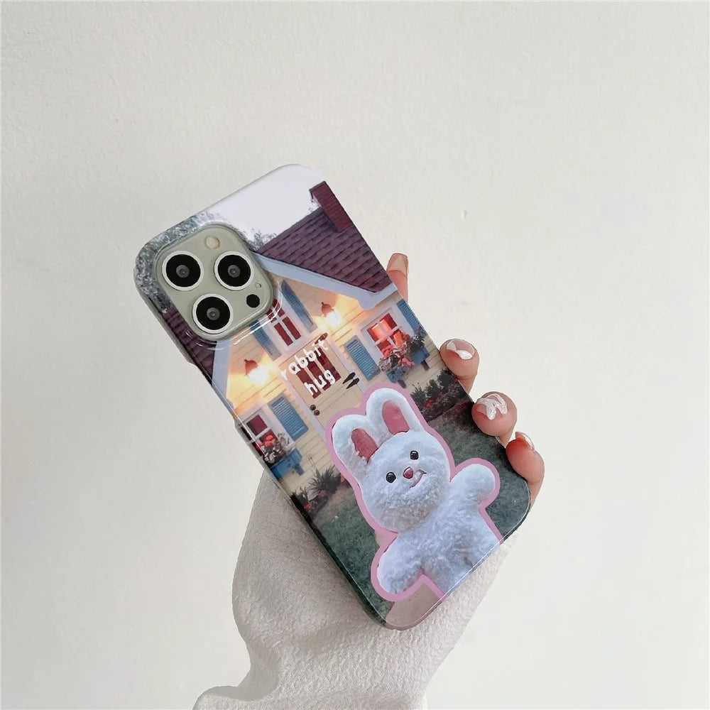 Shockproof Shell for iPhone 13 Pro Max 6.7 inch Hard PC Case Pattern Printing Anti-Scratch Glossy Phone Cover - Rabbit Hug - 3
