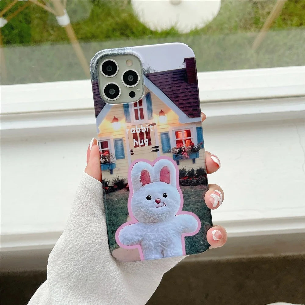Shockproof Shell for iPhone 13 Pro Max 6.7 inch Hard PC Case Pattern Printing Anti-Scratch Glossy Phone Cover - Rabbit Hug - 4