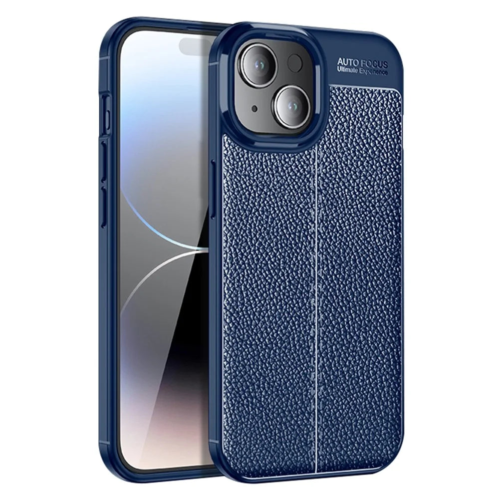 For iPhone 15 Plus TPU Phone Case Litchi Texture Drop Protection Back Cover - Blue - 1